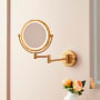 Signature Hardware Harbin 9-5/8" W x 12-5/8" H Modern Circular Framed Bathroom Wall Mirror with Light Brushed Gold