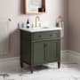 Signature Hardware Elmdale 30" Freestanding Mahogany Single Basin Vanity Set with Cabinet, Vanity Top, and Oval Undermount Sink - 8" Faucet Holes Dark Olive Green / Carrara Marble