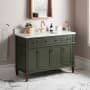 Signature Hardware Elmdale 48" Freestanding Mahogany Single Basin Vanity Set with Cabinet, Vanity Top, and Rectangular Undermount Sink - Single Faucet Hole Dark Olive Green / Carrara Marble