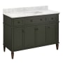 Signature Hardware Elmdale 48" Freestanding Mahogany Single Basin Vanity Set with Cabinet, Vanity Top, and Rectangular Undermount Sink - No Faucet Holes Dark Olive Green / Carrara Marble