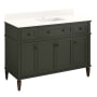 Signature Hardware Elmdale 48" Freestanding Mahogany Single Basin Vanity Set with Cabinet, Vanity Top, and Rectangular Undermount Sink - Single Faucet Hole Dark Olive Green / Arctic White