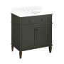 Signature Hardware Elmdale 30" Freestanding Mahogany Single Basin Vanity Set with Cabinet, Vanity Top, and Oval Undermount Sink - 8" Faucet Holes Dark Olive Green / Feathered White
