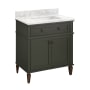 Signature Hardware Elmdale 30" Freestanding Mahogany Single Basin Vanity Set with Cabinet, Vanity Top, and Rectangular Undermount Sink - No Faucet Holes Dark Olive Green / Carrara Marble