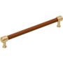 Signature Hardware Lazzara 12 Inch Center to Center Cognac Leather Appliance Pull Champagne Bronze
