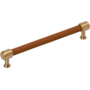 Signature Hardware Lazzara 7-9/16 Inch Center to Center Cognac Leather Bar Cabinet Pull Brushed Gold