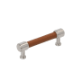 Signature Hardware Lazzara 3-3/4 Inch Center to Center Cognac Leather Bar Cabinet Pull Satin Nickel
