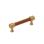 Signature Hardware Lazzara 3-3/4 Inch Center to Center Cognac Leather Bar Cabinet Pull Brushed Gold
