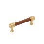 Signature Hardware Lazzara 3-3/4 Inch Center to Center Cognac Leather Bar Cabinet Pull Champagne Bronze