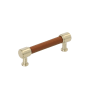 Signature Hardware Lazzara 3-3/4 Inch Center to Center Cognac Leather Bar Cabinet Pull Golden Champagne