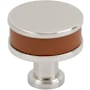 Signature Hardware Lazzara 1-1/4 Inch Cognac Leather Mushroom Cabinet Knob Satin Nickel