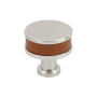 Signature Hardware Lazzara 1-1/4 Inch Cognac Leather Mushroom Cabinet Knob Satin Nickel