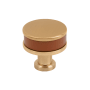 Signature Hardware Lazzara 1-1/4 Inch Cognac Leather Mushroom Cabinet Knob Brushed Gold