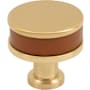 Signature Hardware Lazzara 1-1/4 Inch Cognac Leather Mushroom Cabinet Knob Champagne Bronze