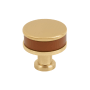 Signature Hardware Lazzara 1-1/4 Inch Cognac Leather Mushroom Cabinet Knob Champagne Bronze