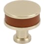 Signature Hardware Lazzara 1-1/4 Inch Cognac Leather Mushroom Cabinet Knob Golden Champagne