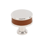 Signature Hardware Lazzara 1-1/4 Inch Cognac Leather Mushroom Cabinet Knob Polished Nickel