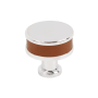 Signature Hardware Lazzara 1-1/4 Inch Cognac Leather Mushroom Cabinet Knob Polished Chrome
