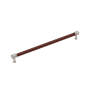 Signature Hardware Lazzara 12-5/8 Inch Center to Center Brown Leather Bar Cabinet Pull Satin Nickel