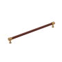 Signature Hardware Lazzara 12-5/8 Inch Center to Center Brown Leather Bar Cabinet Pull Brushed Gold