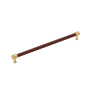 Signature Hardware Lazzara 12-5/8 Inch Center to Center Brown Leather Bar Cabinet Pull Champagne Bronze
