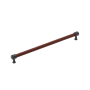 Signature Hardware Lazzara 12-5/8 Inch Center to Center Brown Leather Bar Cabinet Pull Matte Black