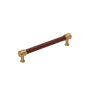 Signature Hardware Lazzara 6-5/16 Inch Center to Center Brown Leather Bar Cabinet Pull Brushed Gold
