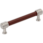 Signature Hardware Lazzara 5-1/16 Inch Center to Center Brown Leather Bar Cabinet Pull Satin Nickel