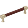 Signature Hardware Lazzara 5-1/16 Inch Center to Center Brown Leather Bar Cabinet Pull Golden Champagne