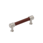 Signature Hardware Lazzara 3-3/4 Inch Center to Center Brown Leather Bar Cabinet Pull Satin Nickel