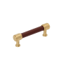 Signature Hardware Lazzara 3-3/4 Inch Center to Center Brown Leather Bar Cabinet Pull Champagne Bronze