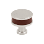 Signature Hardware Lazzara 1-1/4 Inch Brown Leather Mushroom Cabinet Knob Satin Nickel