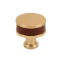 Signature Hardware Lazzara 1-1/4 Inch Brown Leather Mushroom Cabinet Knob Brushed Gold