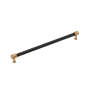 Signature Hardware Lazzara 12-5/8 Inch Center to Center Black Leather Bar Cabinet Pull Brushed Gold