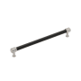 Signature Hardware Lazzara 10-1/16 Inch Center to Center Black Leather Bar Cabinet Pull Satin Nickel