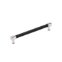 Signature Hardware Lazzara 7-9/16 Inch Center to Center Black Leather Bar Cabinet Pull Polished Chrome