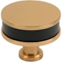 Signature Hardware Lazzara 1-1/2 Inch Black Leather Mushroom Cabinet Knob Brushed Gold