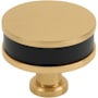 Signature Hardware Lazzara 1-1/2 Inch Black Leather Mushroom Cabinet Knob Champagne Bronze