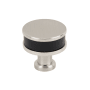 Signature Hardware Lazzara 1-1/4 Inch Black Leather Mushroom Cabinet Knob Satin Nickel