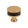 Signature Hardware Lazzara 1-1/4 Inch Black Leather Mushroom Cabinet Knob Brushed Gold