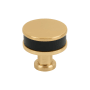 Signature Hardware Lazzara 1-1/4 Inch Black Leather Mushroom Cabinet Knob Champagne Bronze