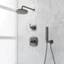 Signature Hardware Sefina Pressure Balanced Shower System with Rainfall Shower Head, Hand Shower, Hose, Valve Trim and Diverter - Accufit Rough-In Valve Included Gunmetal