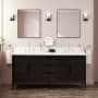 Signature Hardware Aliso 72" Freestanding Teak Double Basin Vanity Set with Cabinet, Vanity Top, and Oval Undermount Sinks - 8" Faucet Holes Charred Timber Black / Arctic White