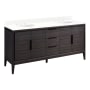 Signature Hardware Aliso 72" Freestanding Teak Double Basin Vanity Set with Cabinet, Vanity Top, and Oval Undermount Sinks - 8" Faucet Holes Charred Timber Black / Feathered White