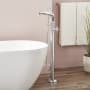 Signature Hardware Elita Floor Mounted Tub Filler Faucet with Cross Handle - Includes Hand Shower, Less Valve Chrome