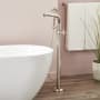 Signature Hardware Elita Floor Mounted Tub Filler Faucet with Cross Handle - Includes Hand Shower, Less Valve Polished Nickel