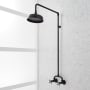 Signature Hardware Baudette Exposed Pipe Shower System with Rainfall Shower Head, Shower Arm, and Cross Handles Matte Black