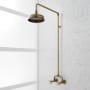 Signature Hardware Baudette Exposed Pipe Shower System with Rainfall Shower Head, Shower Arm, and Cross Handles Aged Brass