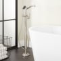 Signature Hardware Pendleton Floor Mounted Tub Filler Faucet - Includes Hand Shower and Valve with Stops Brushed Nickel