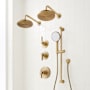 Signature Hardware Greyfield Thermostatic Shower System with Dual Rainfall Shower Heads, Hand Shower, Slide Bar, Shower Arm, Hose, and Valve Trim - Rough-In Valve Included Aged Brass