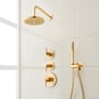 Signature Hardware Drea Thermostatic Shower System with Rainfall Shower Head, Hand Shower, Shower Arm, Hose, and Valve Trim - Rough-In Valve Included Brushed Gold